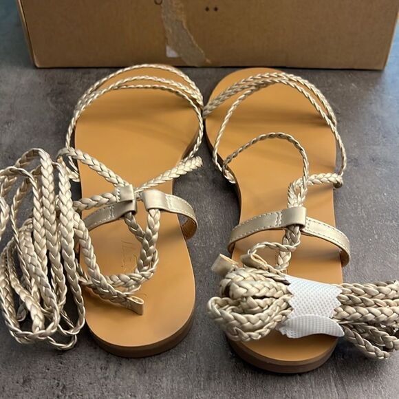NWT JCrew braided vegan espadrille sandals metallic gold 8 - Picture 5 of 7